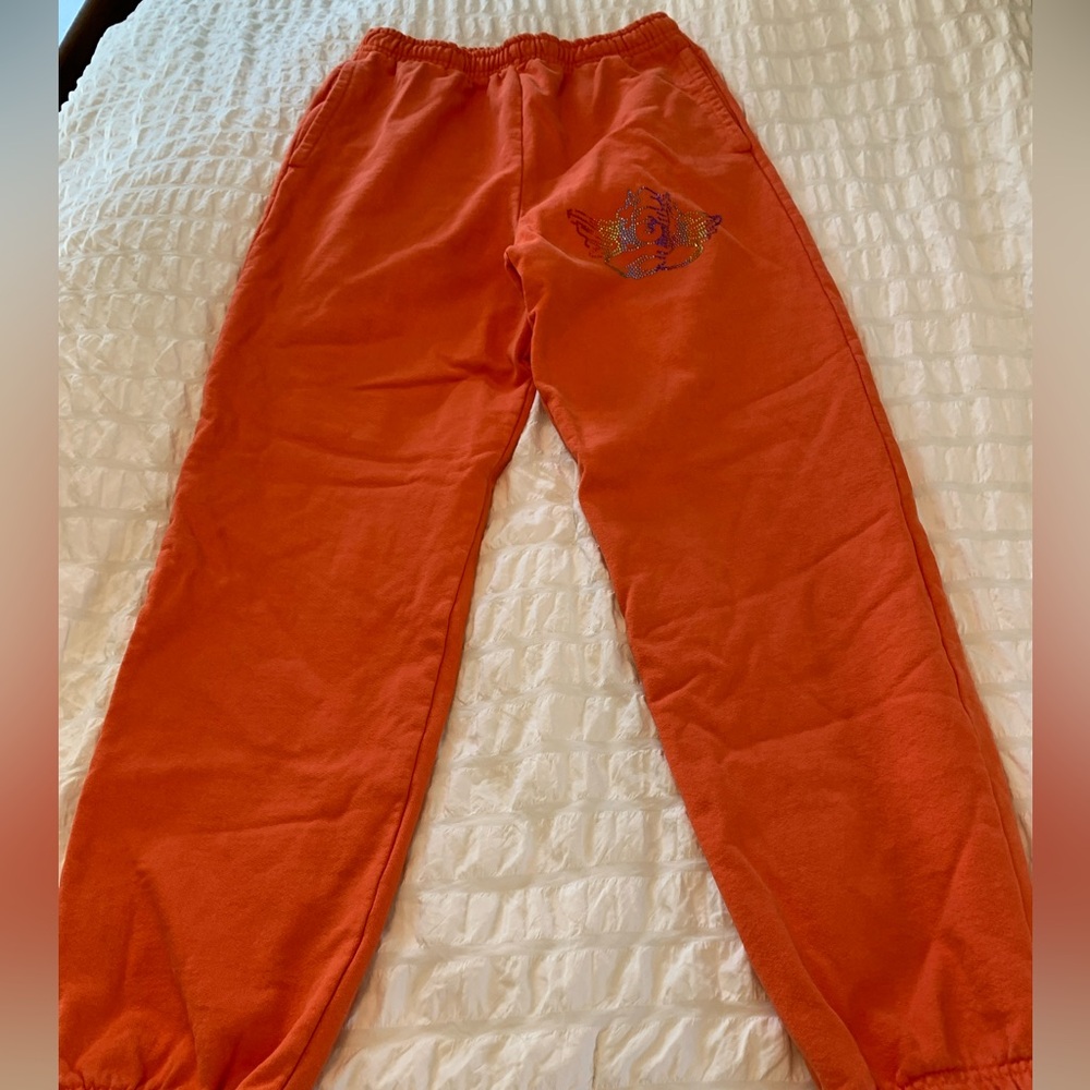 Boys Lie Orange Sweatpants with Bling Cherub Logo Size Large